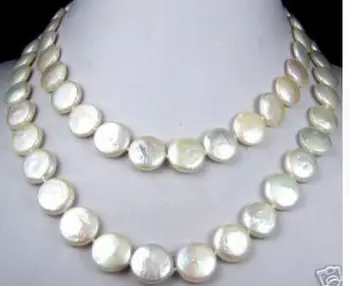 

Women Gift Freshwater Genuine 11-12mm freshwater Cultured coin pearls necklace 32">bead charm body jewelry charm jewelry