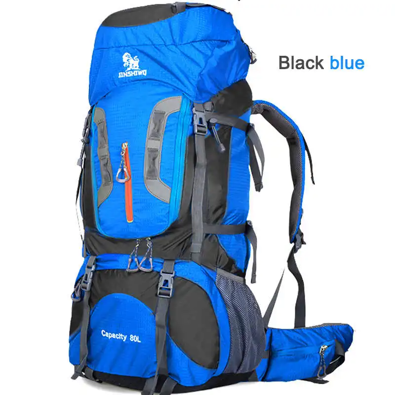 Открытый 80L походный рюкзак, походная сумка, альпинистская сумка, вместительный водонепроницаемый тактический военный рюкзак, мужская сумка - Цвет: Black blue