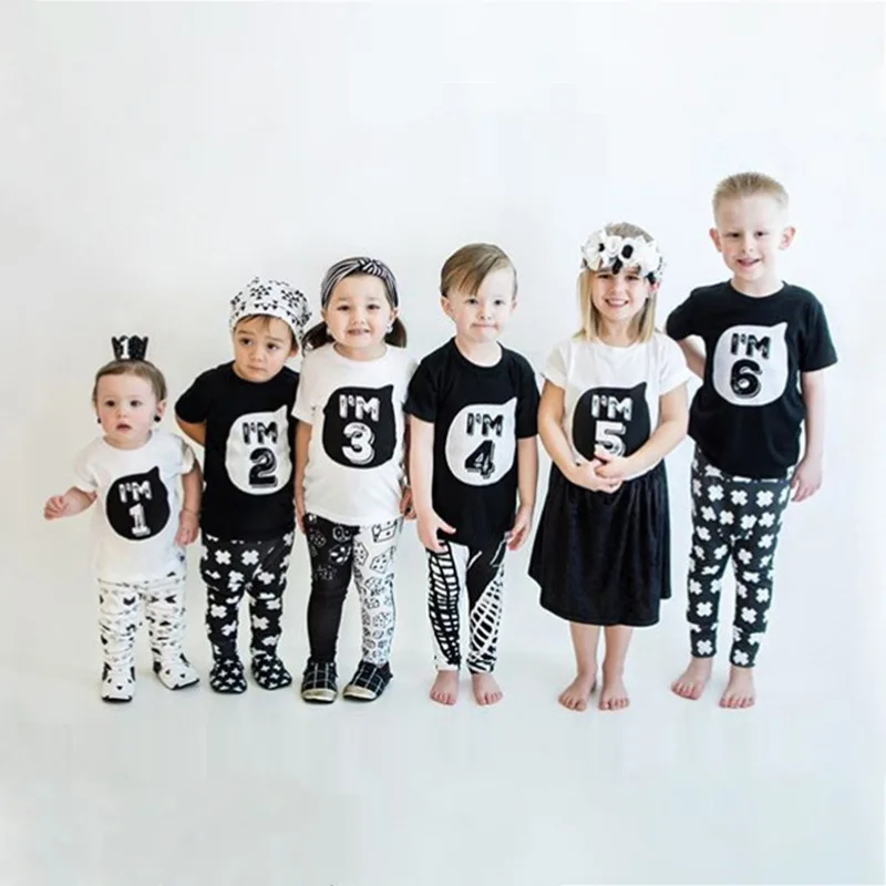 

1 2 3 4 5 6 years Birthday Summer Kids Cotton T Shirt Print Baby Infant T-shirts Children's T-shirt O-neck Tee Boys Girls Tops