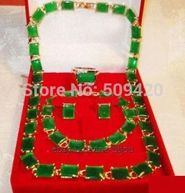 

hot sell >Charming green jade necklace earrings bracelet ring:8# set