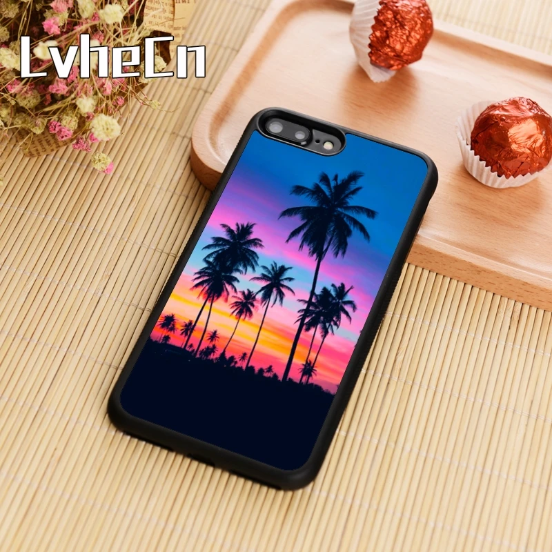 

LvheCn Palm Tree Sunset Summer Printed fashion Phone Case Cover For iPhone 5s SE 6 6s 7 8 plus 10 X Galaxy S6 S7 edge S8 S9 plus