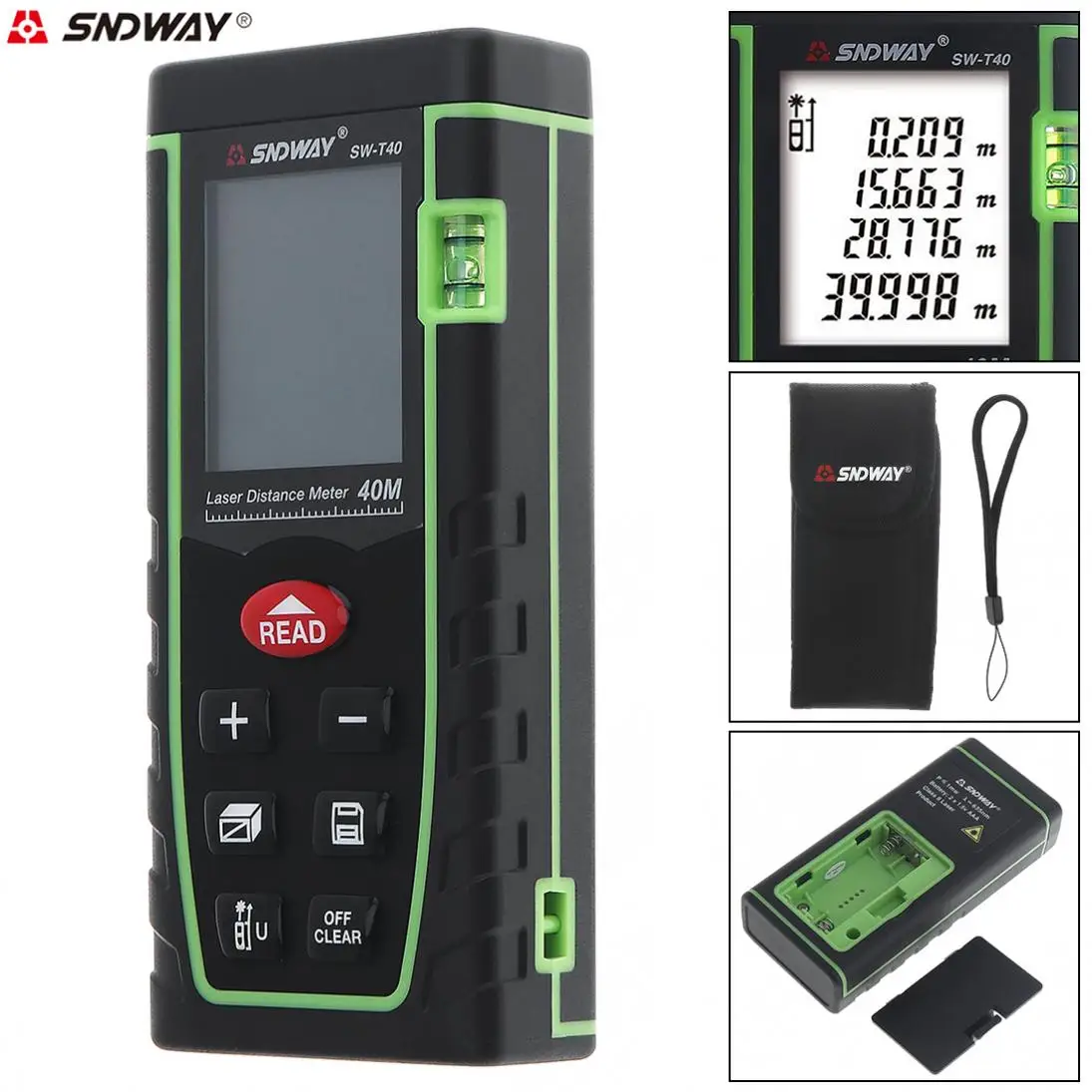 

40m Portable Multi-function Laser Distance Meter Support Single Distance and Continuous Measuring for Distance / Area / Volume