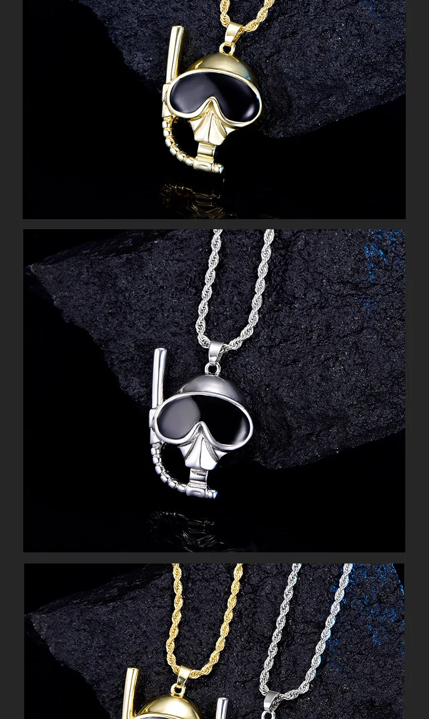 Маска для подводного плавания и подвеска в виде черепа с длинной цепочкой золотое/серебряное модное ожерелье с подвеской и подвеской для мужчин модный подарок для ювелирных изделий