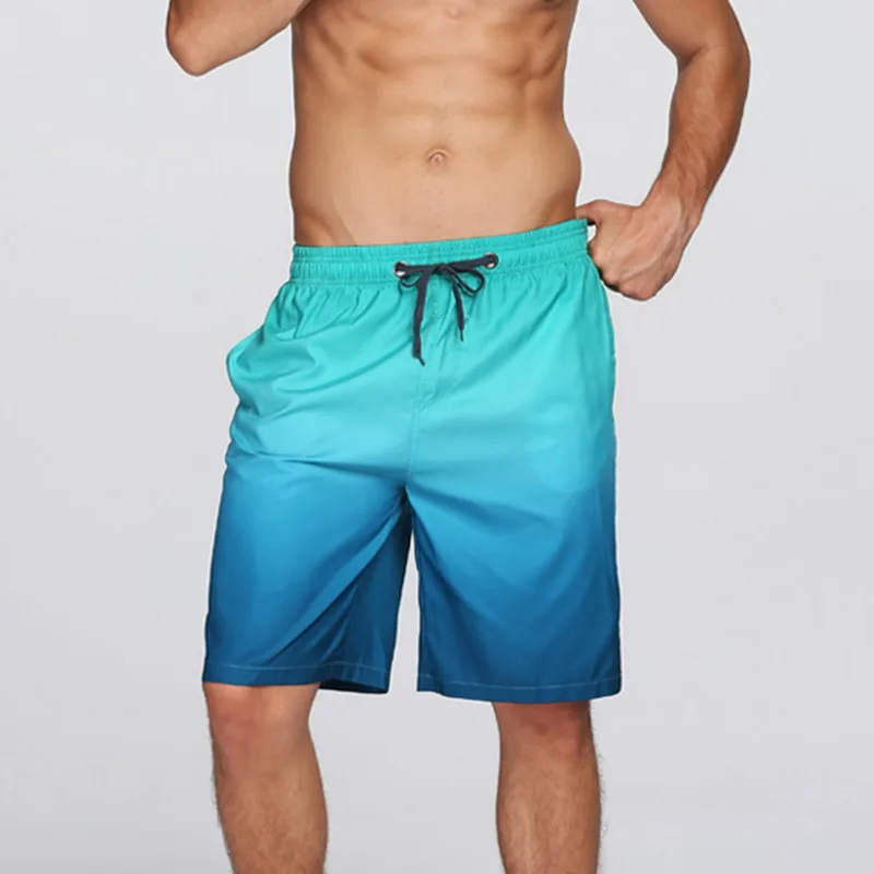 Litthing Men's Beach Shorts Summer Water Sports Trainning Surfing Trunks Quick Dry Gradient Shorts Elastic Drawstring For Male