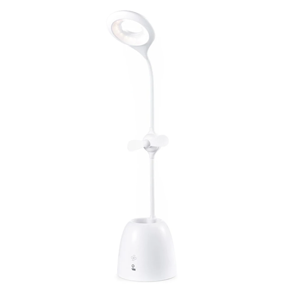 

Newest Design Led Table Lamp Dimmable Smart Press Usb Desk Lamp With Pen Container Fan Reading Book Light Dc/Rechargeable