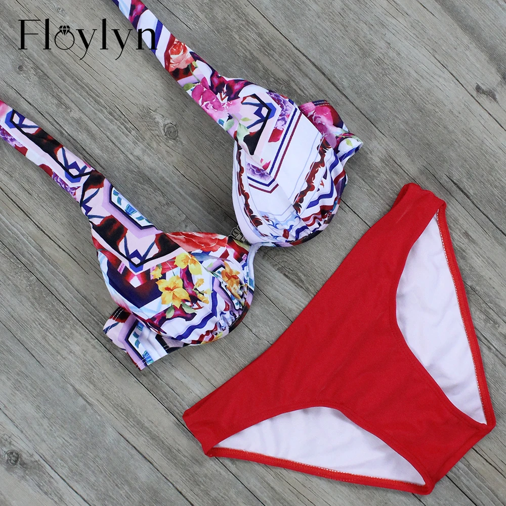 

Floylyn Push Up Sexy Swimwear Bikini Halter Sexy Swimsuit Brazilian Beach Wear Swimming Suit