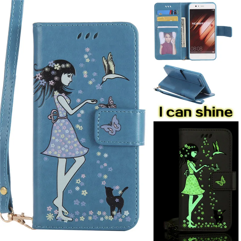 

LANCASE Phone Cases for Huawei P10 Case Luminous Glitter Sequins Leather Card Holder wallet Case for Huawei P10 Plus/Lite Case