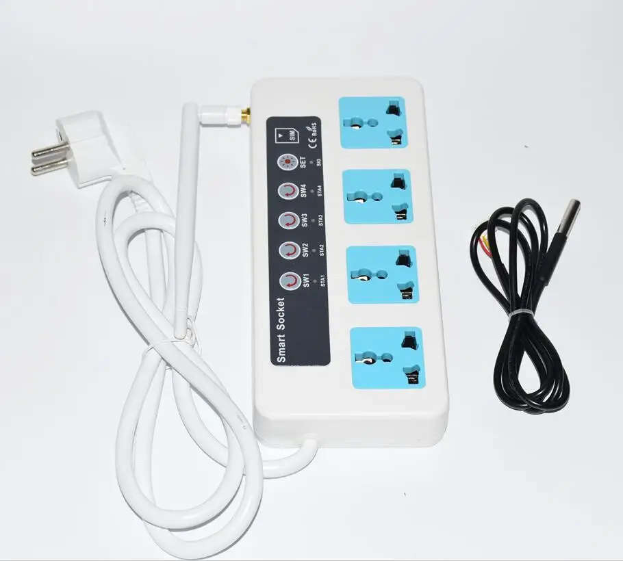 GSM Smart Socket Timing Switch Home Smart Remote Control Power Plug 4 Channel Relay optional for Temperature Sensor