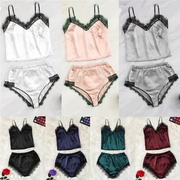 

New Summer Womens Sleeveless Silk Lace Ladies Fashion Nightgown Sexy Sleepwear Underwear Itimates Lingerie Solid V-Neck