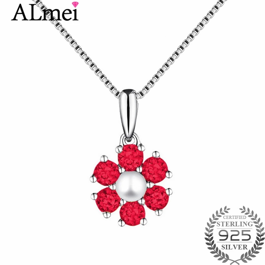 

Almei 925 Sterling Silver Plant Style Color Flower Pendant Necklace Daisy Flower For Woman Statement Necklace with Box 40%LN194