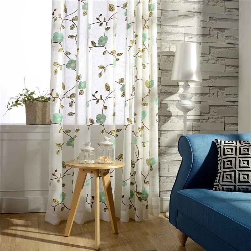 Cortinas bordadas de hilo de algodón para sala de estar Cortinas de tul transparentes gota rojo azul flor textil 106 y 30 Cortinas bordadas de hilo de algodón para sala de estar Cortinas de tul transparentes gota rojo azul flor textil 106 y 30