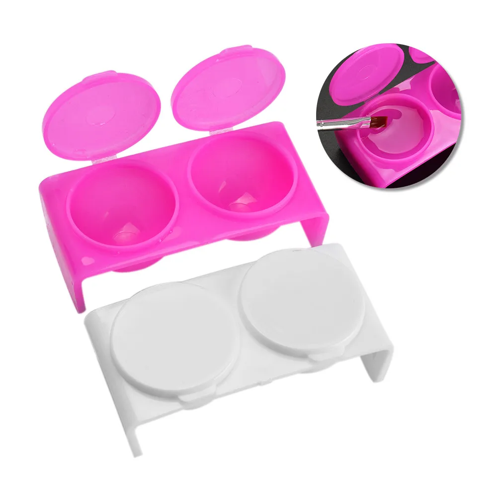 

ELECOOL 2Pcs Nail Plastic Wash Pen Cup Round White Pink Nail Tools holder With Cover