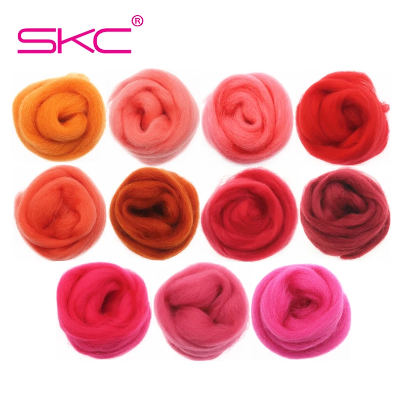 

10g/50g/100g Red Series Wool Fibre Flower Animal Toy Wool Felting Handmade Spinning DIY Craft Materials Tool Felt Christmas