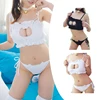 1 Set Cosplay Cat Hollow Keyhole Bra With Briefs Lingerie Underwear Set With Necklace Adjustable Straps Closure ► Photo 1/6