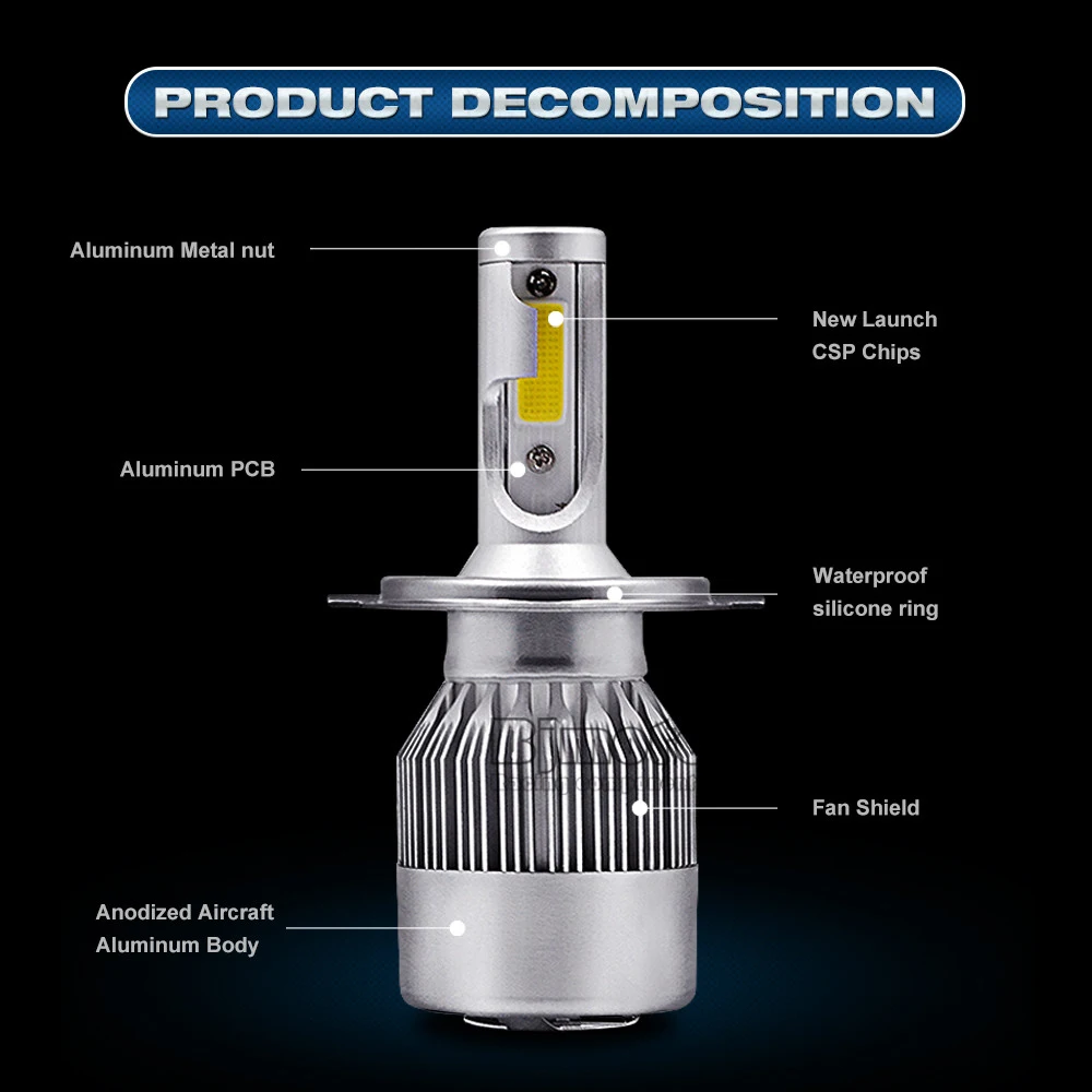 BJMOTO C9 H7 H11 H4 автомобильный головной светильник дальнего/ближнего света 72 Вт COB авто светодиодный светильник противотуманная фара 7200LM Автомобильная фара