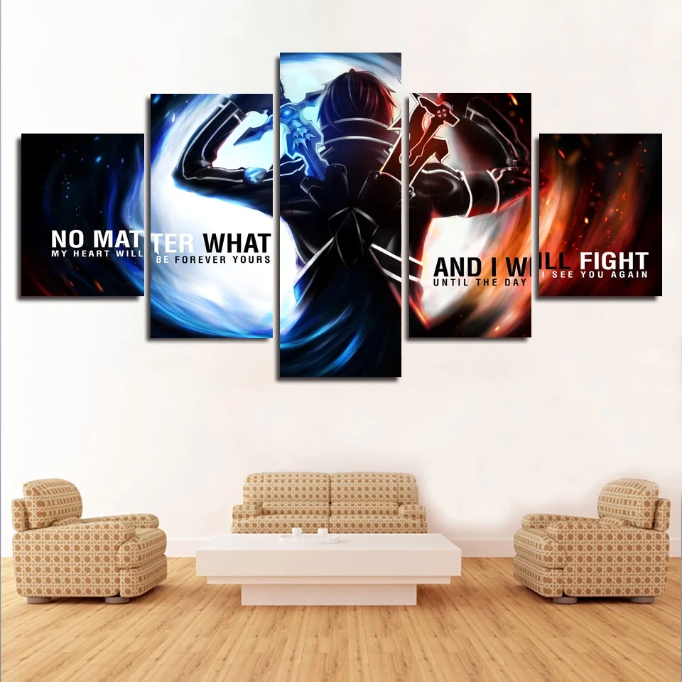 Sword Art Online Kirito Asuna Art Silk Poster Home Decor 5 Pieces Paintings Wall Art Sword Art Online Kirito Asuna Art Silk Poster Home Decor 5 Pieces Paintings Wall Art