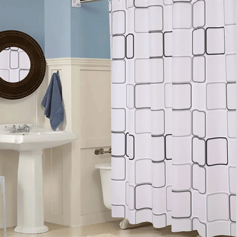 Buy PEVA White Square Thick Shower Curtain With Hooks Waterproof Mildew