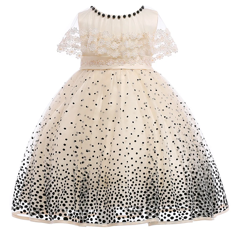 

Retail 2019 New Style Children Girl Summer Dresses Kids Girl Wedding Elegant Party Dress Girls Black Dot Dress Clothes L5007