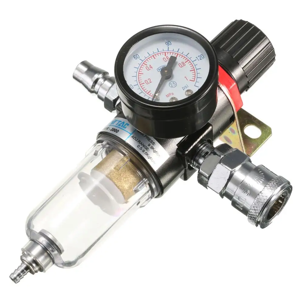 

1/4" 30-120PSI Air Compressor Filter Water Separator Trap Tools Kit With Regulator Gauge Light Weight Filter Particles
