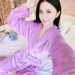 Однотонные Женские Фланелевые теплые толстые пижамы с длинным рукавом халат домашнее платье повседневное кимоно мягкая Ночная рубашк