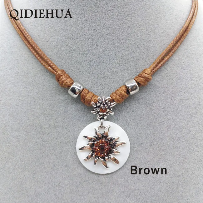 QIDIEHUA модное 12 цветов ожерелье Эдельвейс, натуральное ожерелье Октоберфест, ручная работа, ювелирное изделие - Окраска металла: brown