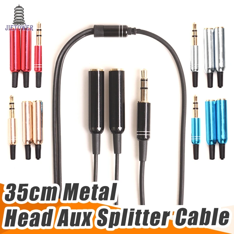 300pcs lot 1 to 2 in 1 3 5mm Jack Aux Audio Cable Male to 2 Female Wire Splitter Y metal Extension Cable for Headphone Car Phone