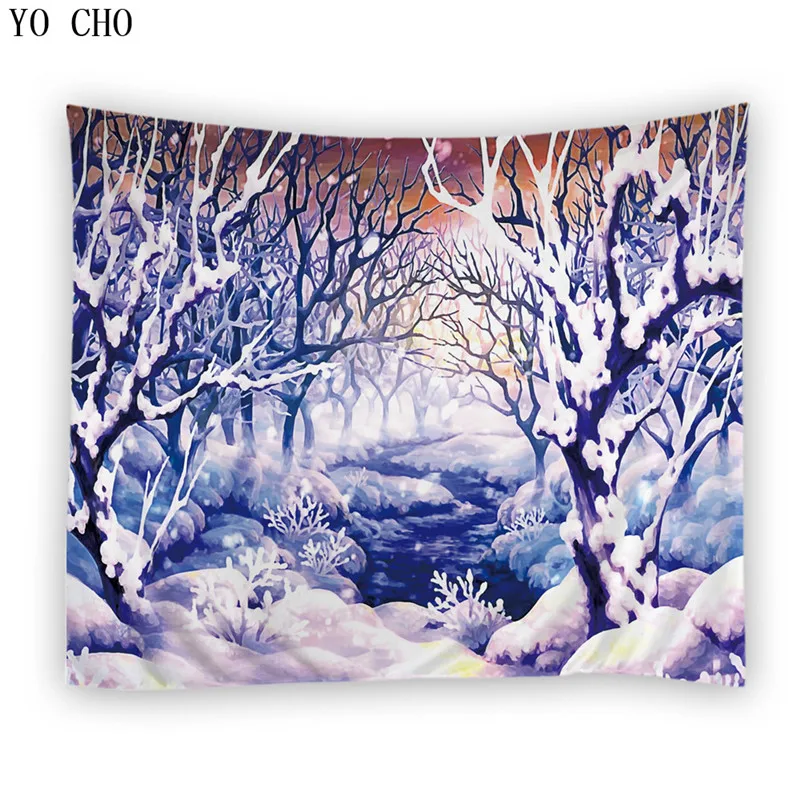 

YO CHO winter tree colorful tree tapestry wall hanging polyester rectangle jacquard aubusson multi-size ready made wall carpet