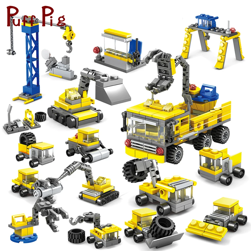Baratos 318 piezas 16 en 1 ingeniería excavadora Building Blocks Compatible Legoed ciudad ladrillos de construcción juguetes para niños