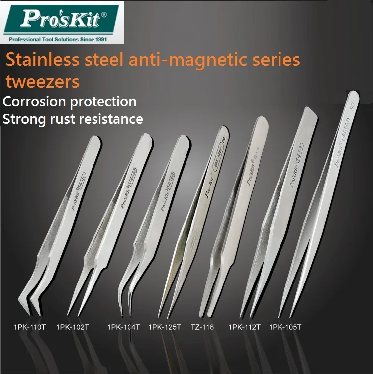 

Pro'sKit Proskit Insulation Anti-magnetic Tweezers Stainless Steel Tips Curved Tips Fine Tips Tweezers Hand tool