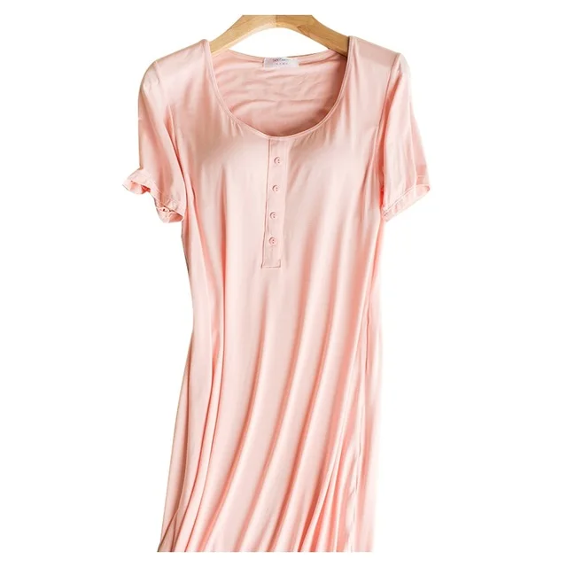 Летняя одежда для сна для беременных полосатая Пижама для беременных ночная рубашка для грудного вскармливания пижамы с короткими рукавами платья для беременных - Цвет: Розовый