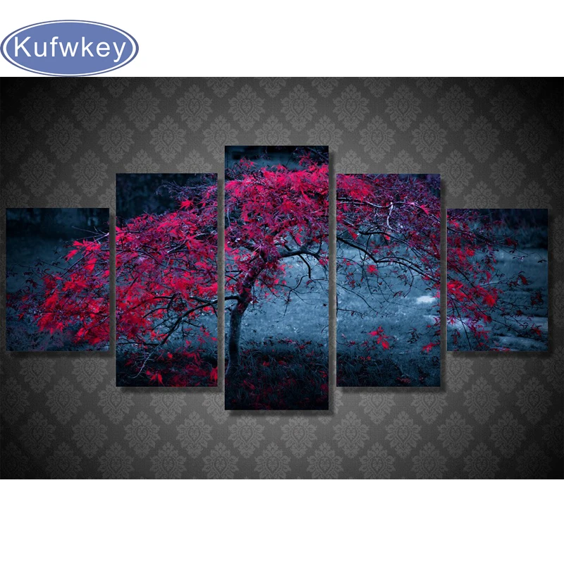 

kufwkey 5d Diamond embroidery Cross stitch kit 3d Diy Diamond painting Needlework Full Rhinestone Tree Leaves Purple Autumn 5pcs