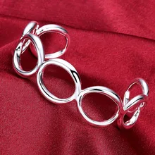Pulsera de plata de ley 925 con forma redonda plateada, joyería Retro