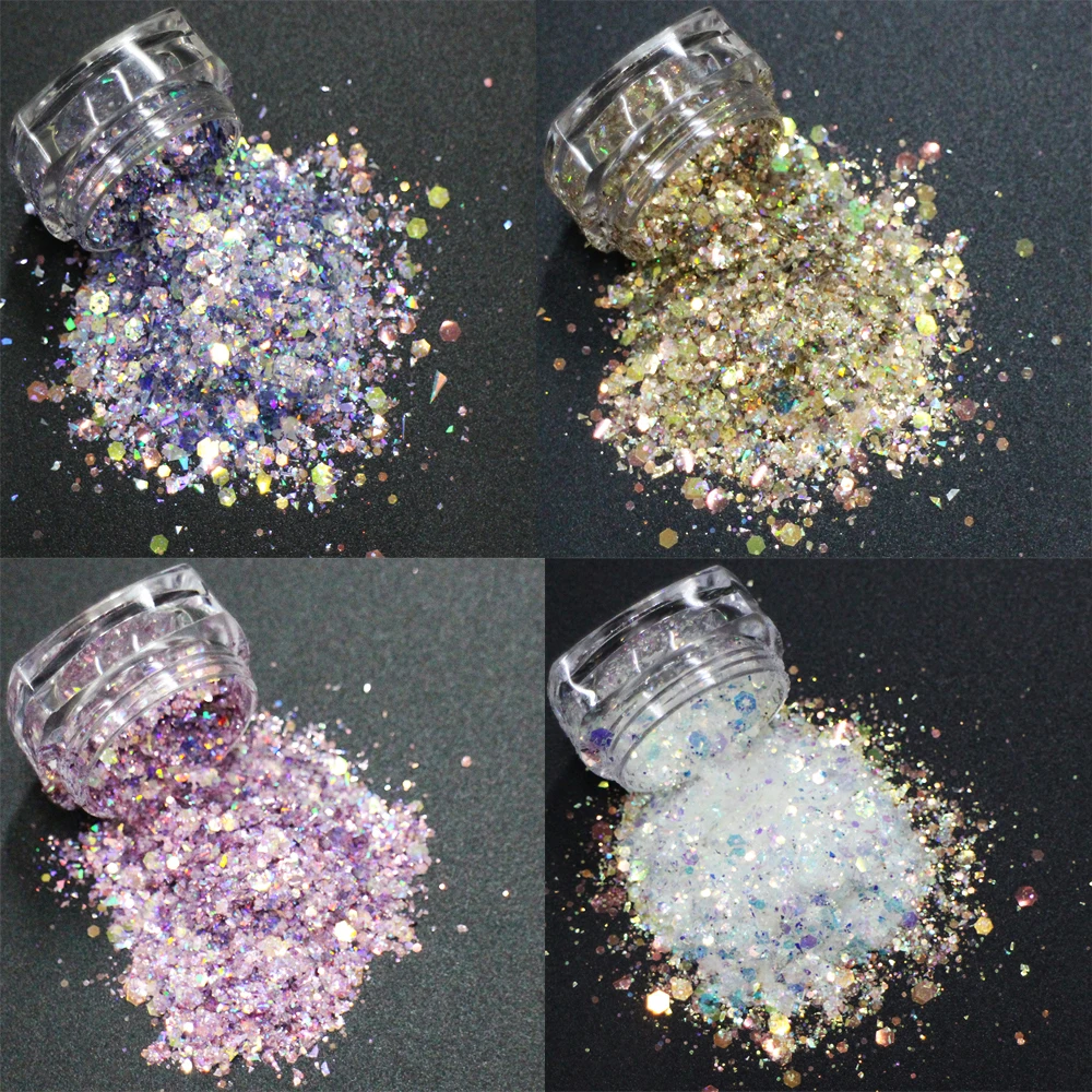 

1g/pot, 8 Choices! Mix 2x2 Irregular Sequins/Hexagon Shapes, Nail Art Glitters Paillettes Powder Flakes Slices Decoration