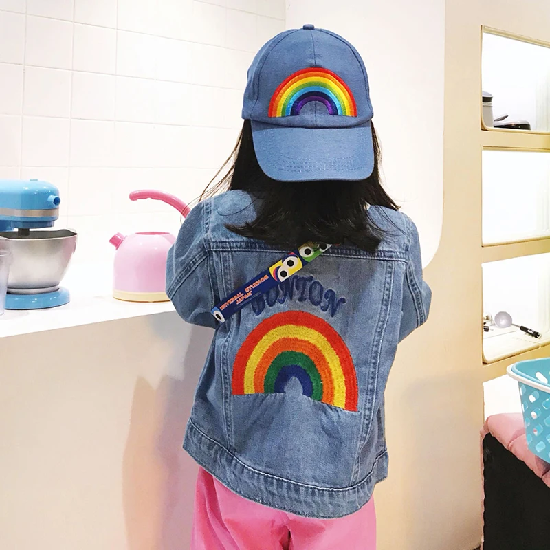 2018 Autumn Jeans Jackets For Girls Rainbow Embroidery Kids Denim Coat For Girl Clothing Fashion Baby Boy Jeans Jacket And Coat