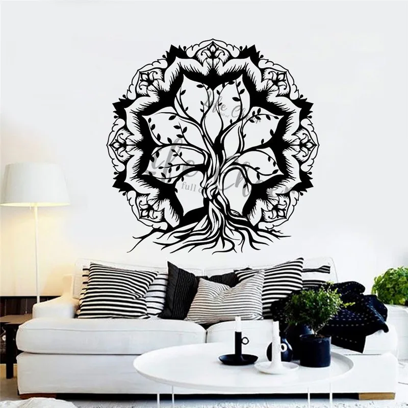 Life Of Tree Wall Art Decals Mandala Tree Vinyl Wall Sticker Home Decoration Yoga Studio Tree Wall Mandala Murals AC252