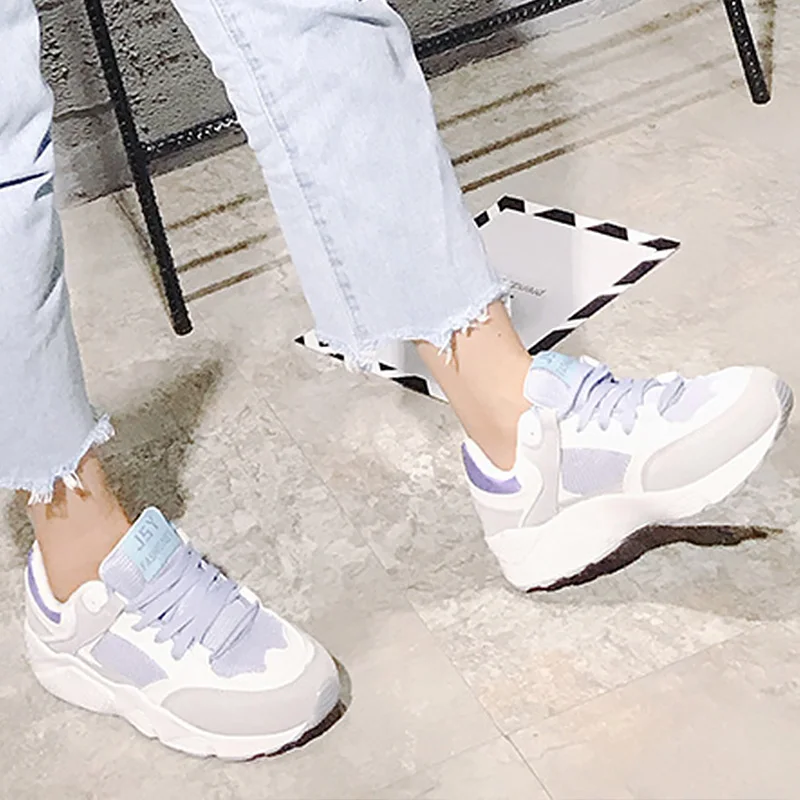 

Women casual shoes mixed colors mesh platform sneakers for students cotton breather damping fashion female shoes