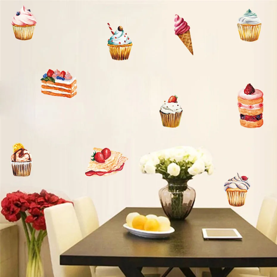 Delicious Dessert Cupcake Wall Art Decals For Resturant Dining Room Vinyl Wall Sticker Removable Wallpaper For Modern Home Decor (6)