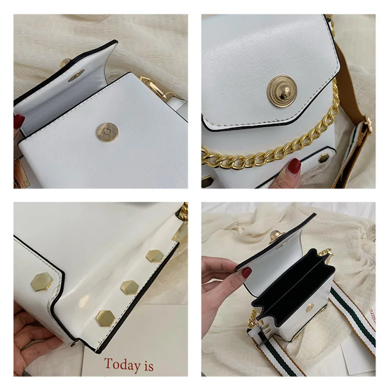 Bag for Women 2019 Fashion Leather Solid Handbags Mini Chains Bag Party Purse Phone Bags Women Crossbody Messenger Bags White