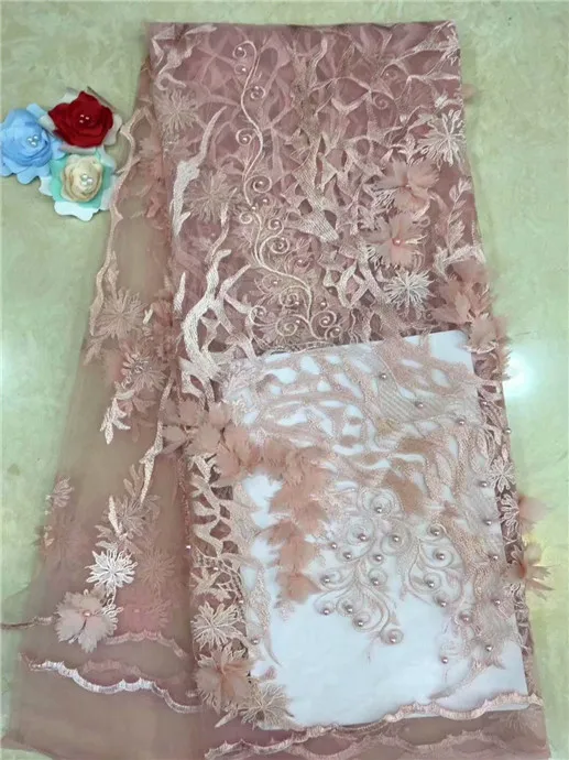 

Baby pink lace fabrics for wedding 2019 indian fabric handmade 3d flower beaded french lace luxury dress fabric 5yard/lot green
