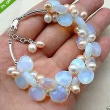 Опал натуральный Изысканный Лунный камень пресной воды Жемчужный браслет свадебная девушка Женщины Мужчины Кварцевые ювелирные изделия серебряный крюк драгоценный камень
