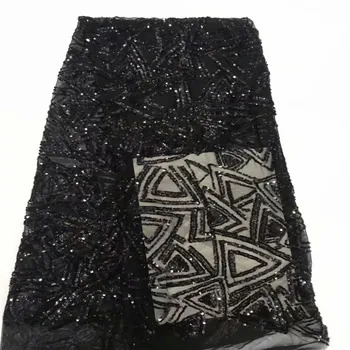 

African Sequins Tulle Lace Fabric 2019 Latest French Lace Fabric High Quality Tulle Nigerian Embroidery Lace Black Color