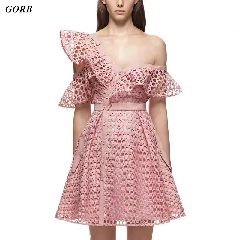

GORB 2019 Summer Newest Hot Sales Design High-end Fashion Self Portrait Runway Mini Dresses Women Sexy Lace Party Dress
