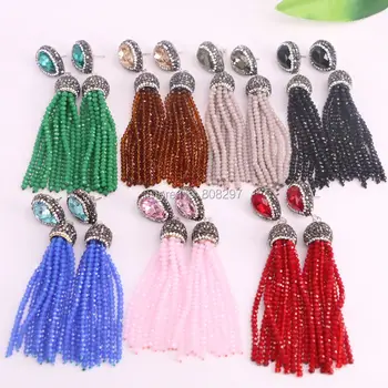 

6pair New Style Women Fashion Crystal Glass Beads Long Tassel Earring Pave Rhinestone Crystal Earrings