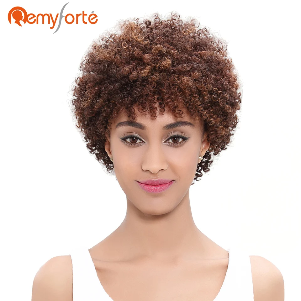 

Remy Forte Short Curly Weave Human Hair Wigs For Black Women Brazilian Afro Kinky Curly Bob Wig Machine Made None Lace Remy Wig