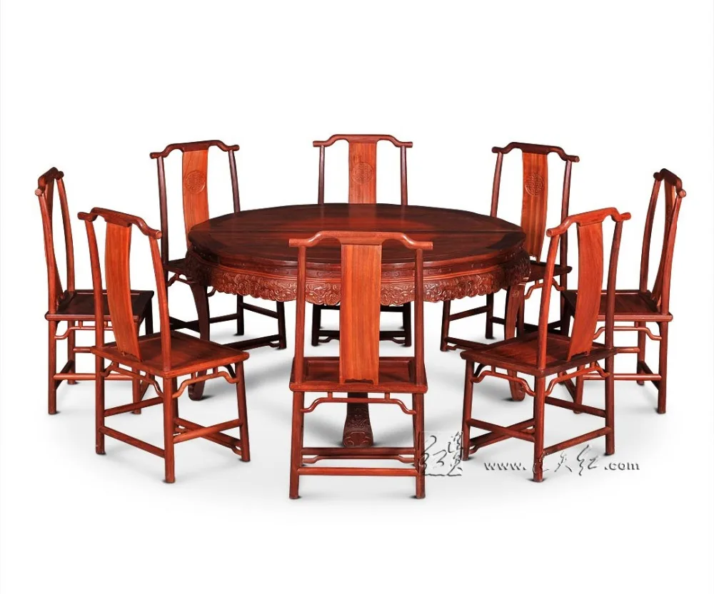 Home Furniture Rosewood Round Dining Table Set Living Room Solid Wood Desk Annatto Armchair Redwood Backed Chair set New Fashion