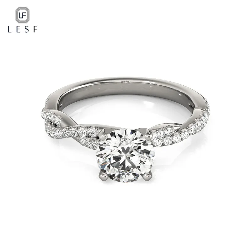

LESF 1.0 ct Round Cut NSCD Sona Engagement Rings Two Row 925 Sterling Silver Twist Rings For Women Jewelry Anniversary Gift