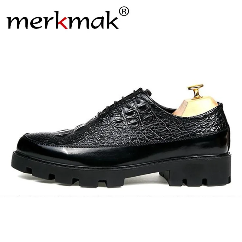 

Merkmak Men Dress Leather Shoes Men Alligator Pattern Derby Shoe Wedding Party Men's Oxfords High Quality Italian Style Footwear