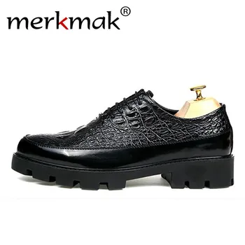 

Merkmak Men Dress Leather Shoes Men Alligator Pattern Derby Shoe Wedding Party Men's Oxfords High Quality Italian Style Footwear