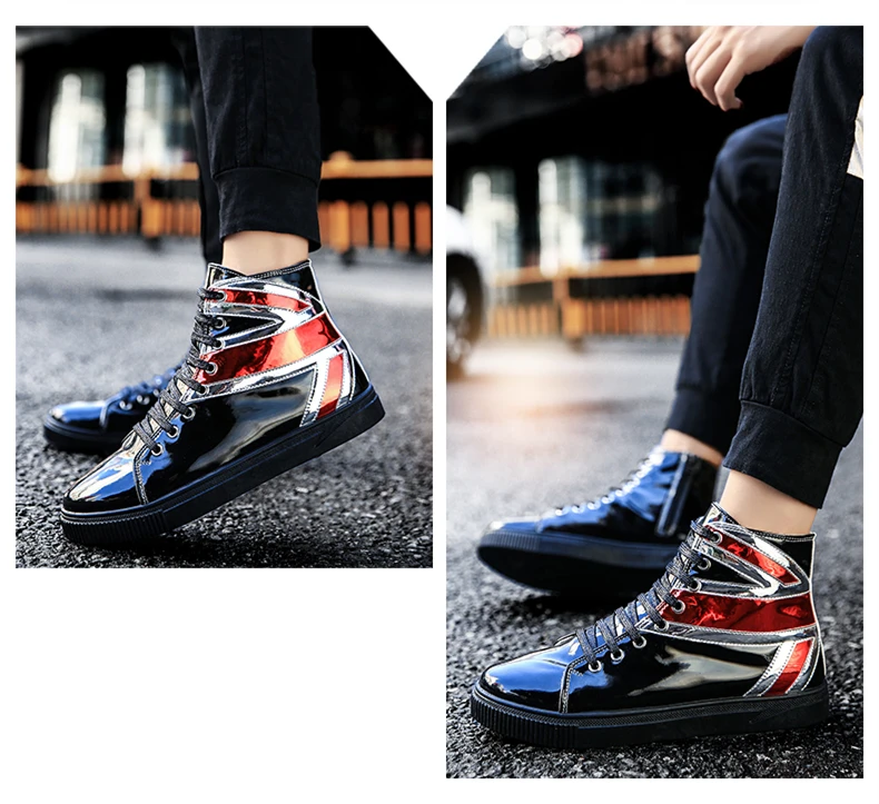 Brand Boots Men Glittering Leather Shoes Fashion Sneakers Waterproof Male Casual Ankle Boot Street Style Canvas Bot (25)