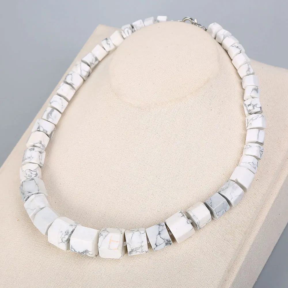 Natural Magnesite White Turquoise Diamond Big Necklace Bohemian